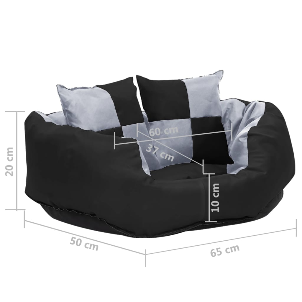 Dvostrani perivi jastuk za pse sivo-crni 65 x 50 x 20 cm