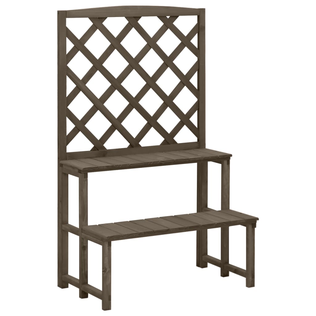 Stalak za biljke s rešetkom sivi 70x42x115 cm masivna jelovina