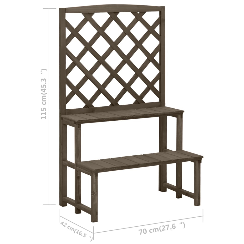 Stalak za biljke s rešetkom sivi 70x42x115 cm masivna jelovina