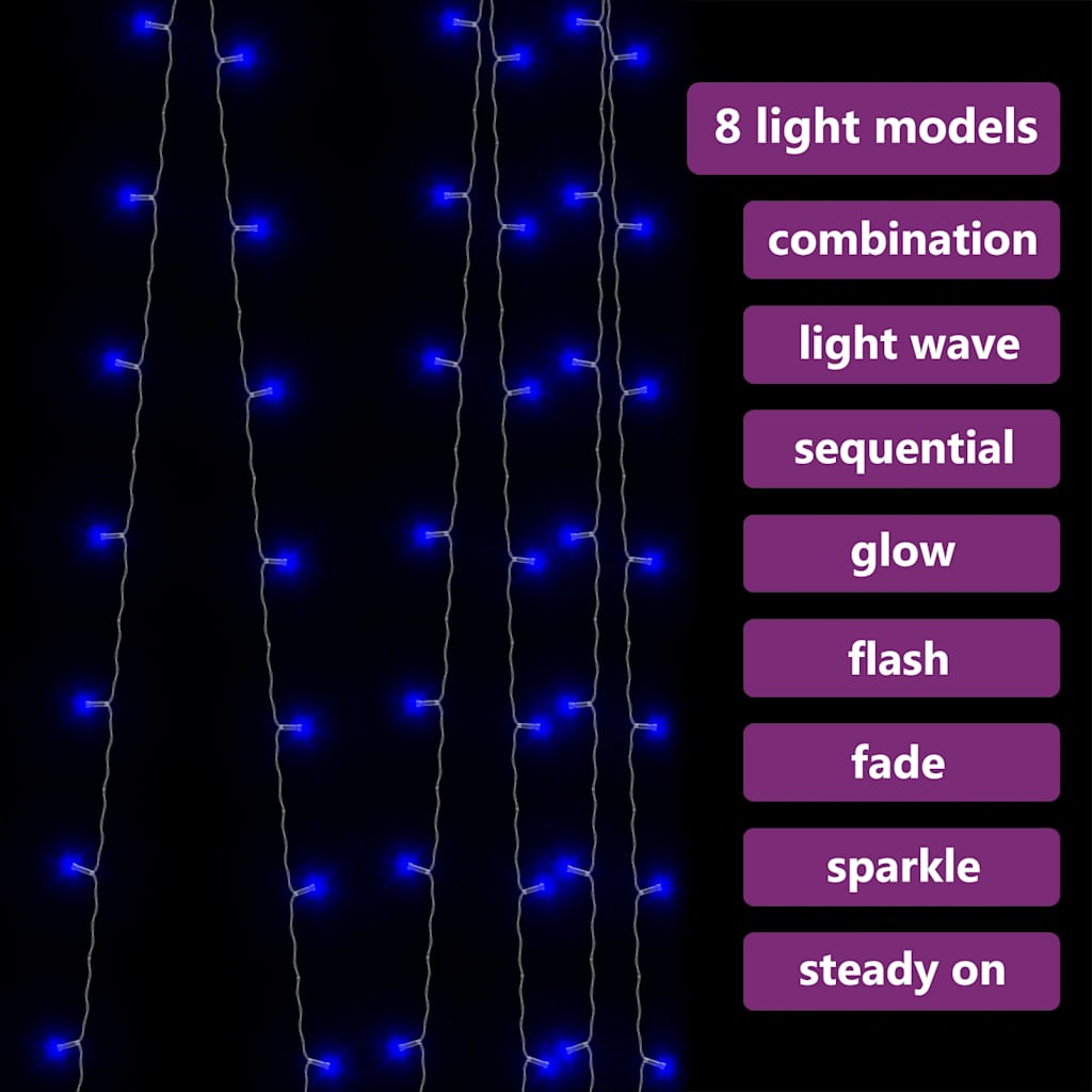 LED vilinska zavjesa 3 x 3 m 300 LED plave 8 funkcija