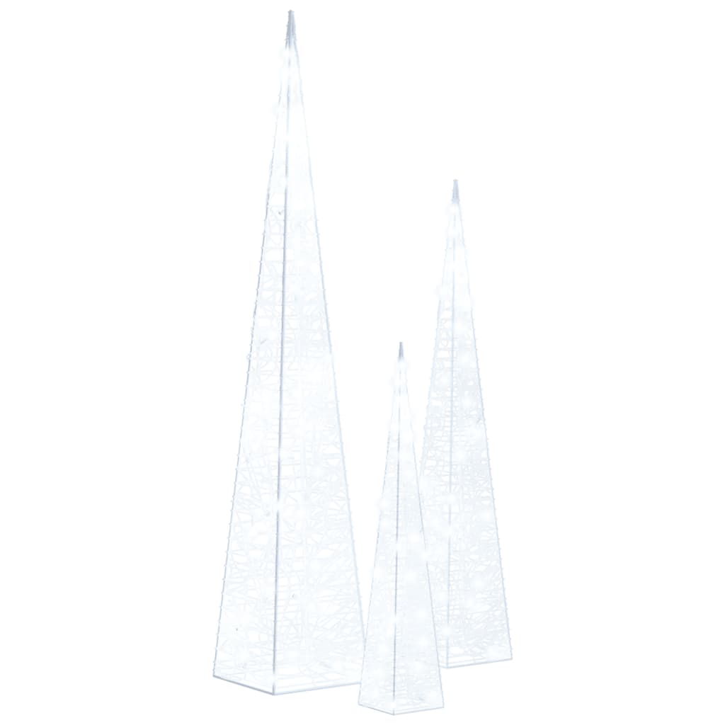 Set akrilnih ukrasnih LED stožaca hladno bijeli 30/45/60 cm