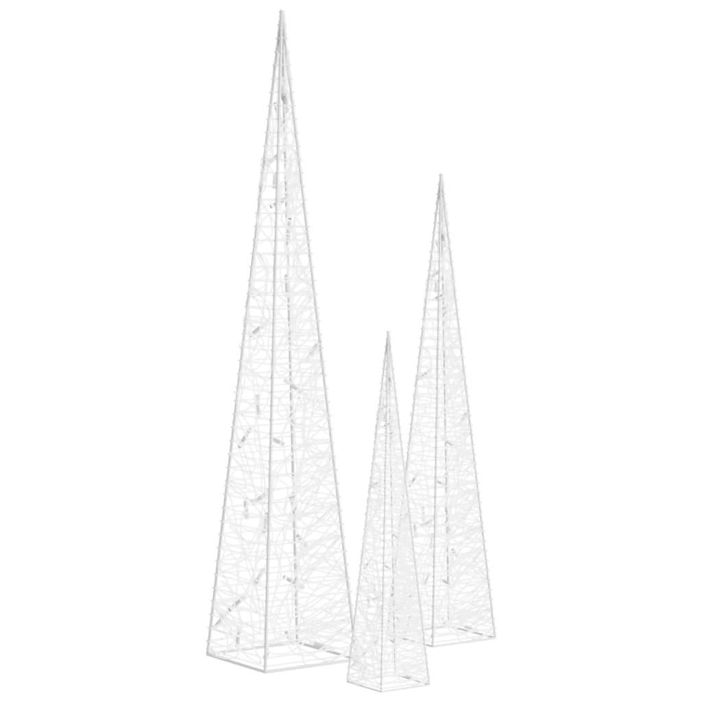Set akrilnih ukrasnih LED stožaca hladno bijeli 30/45/60 cm