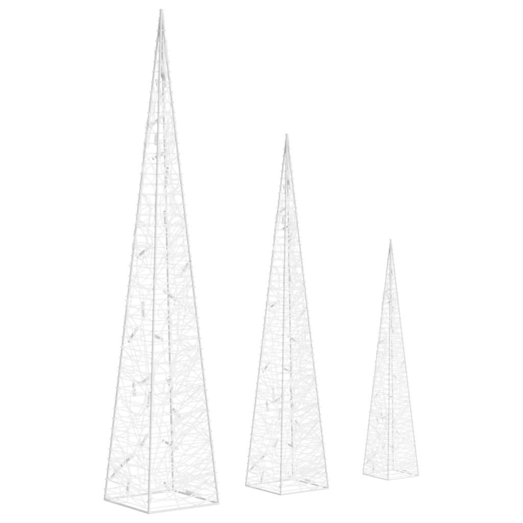 Set akrilnih ukrasnih LED stožaca plavi 30/45/60 cm