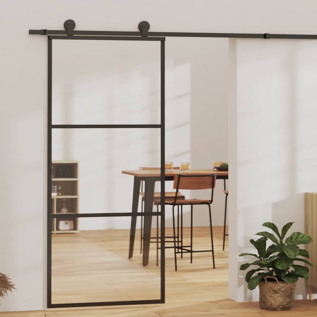 Klizna vrata od stakla ESG i aluminija 90 x 205 cm crna