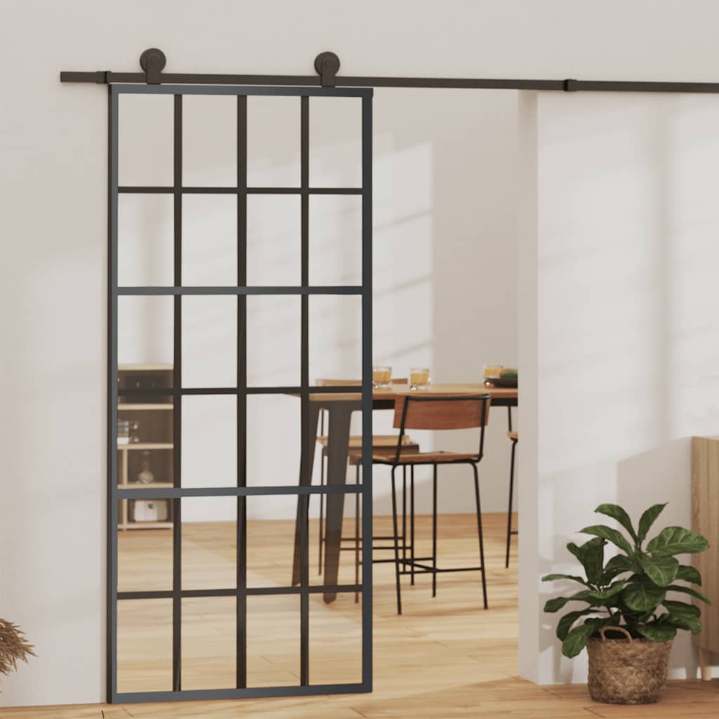 Klizna vrata od stakla ESG i aluminija 90 x 205 cm crna