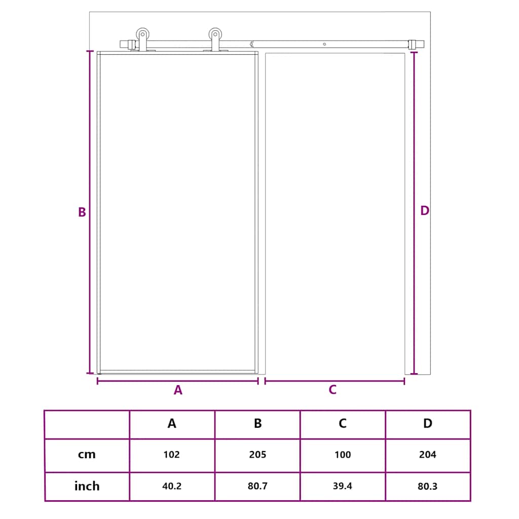 Klizna vrata od stakla ESG i aluminija 102 x 205 cm crna