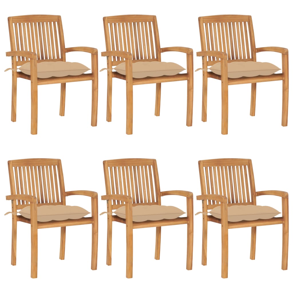 Složive vrtne stolice s jastucima 6 kom od masivne tikovine