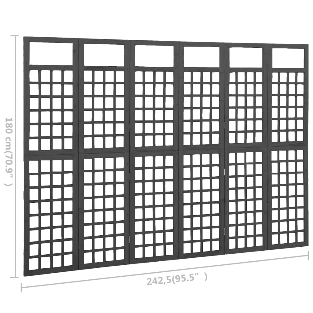 Sobna pregrada / rešetka sa 6 panela jelovina 242,5x180 cm crna