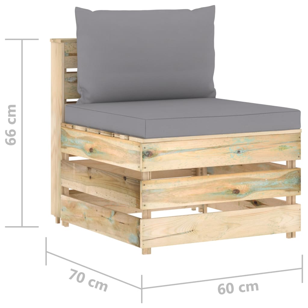 Modularna srednja sofa s jastucima od zeleno impregniranog drva