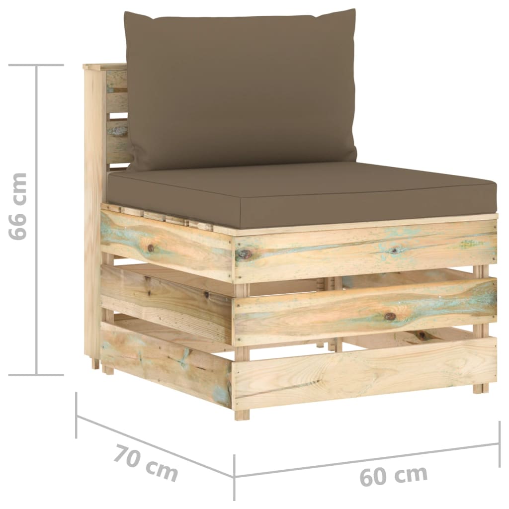 Modularna srednja sofa s jastucima od zeleno impregniranog drva