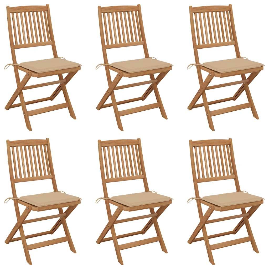 Sklopive stolice 6 kom s jastucima od punog bagremovog drveta Bež