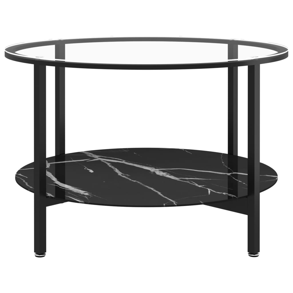 Stolić za čaj crni i crni mramor 70 cm od kaljenog stakla