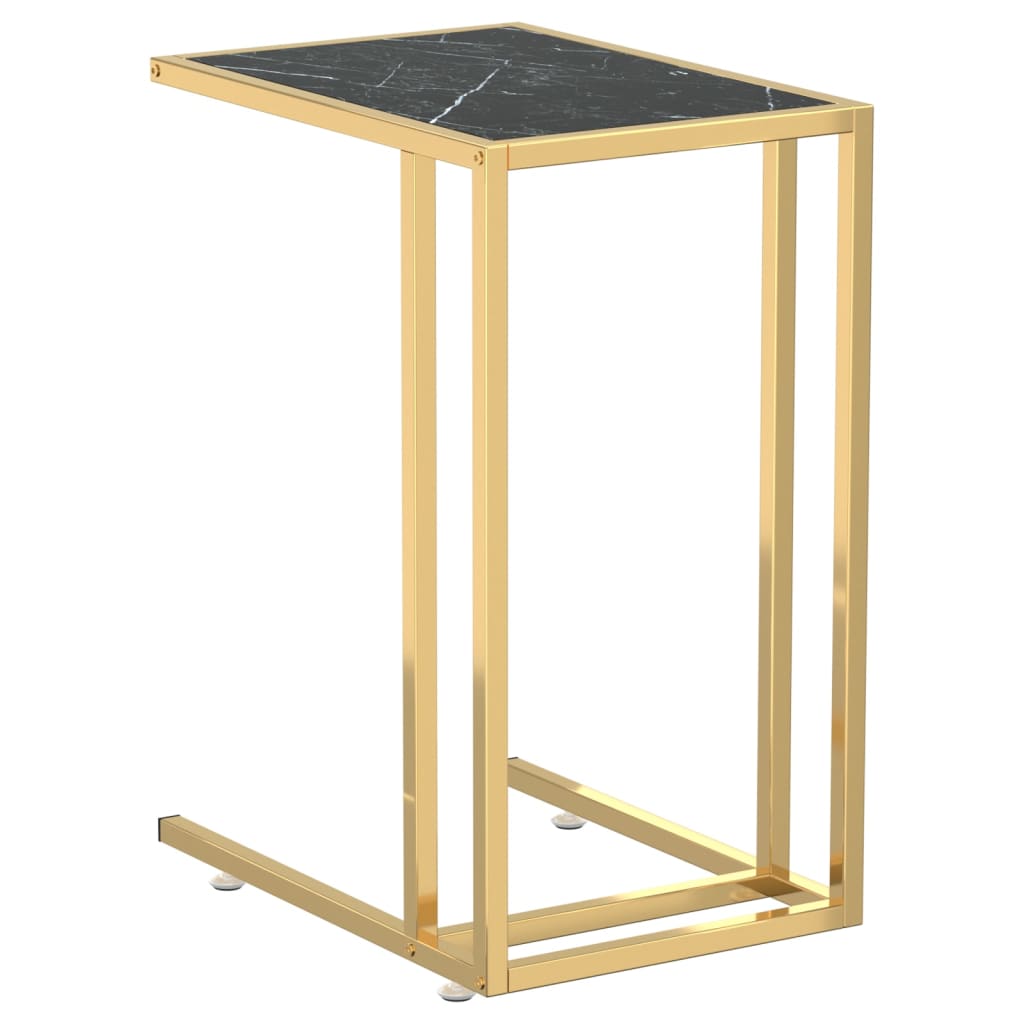 Bočni stolić za računalo crni mramor 50x35x65 cm kaljeno staklo