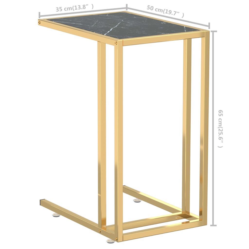 Bočni stolić za računalo crni mramor 50x35x65 cm kaljeno staklo