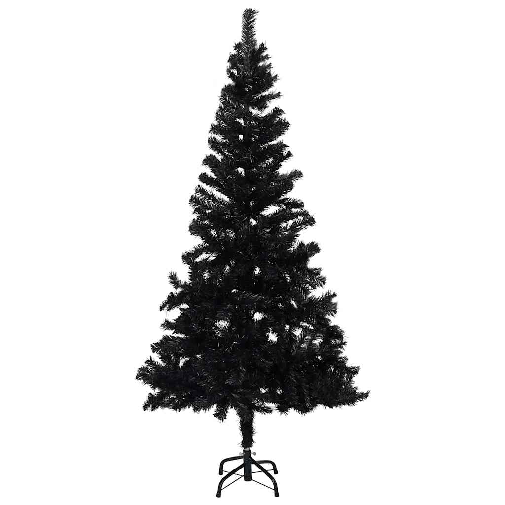 Umjetno osvijetljeno božićno drvce s kuglicama crno 150 cm PVC
