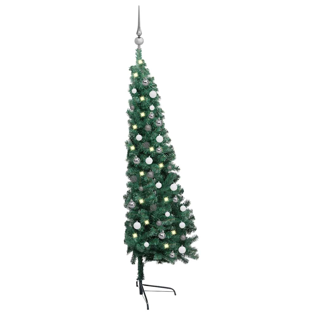 Umjetna osvijetljena polovica božićnog drvca zelena 120 cm