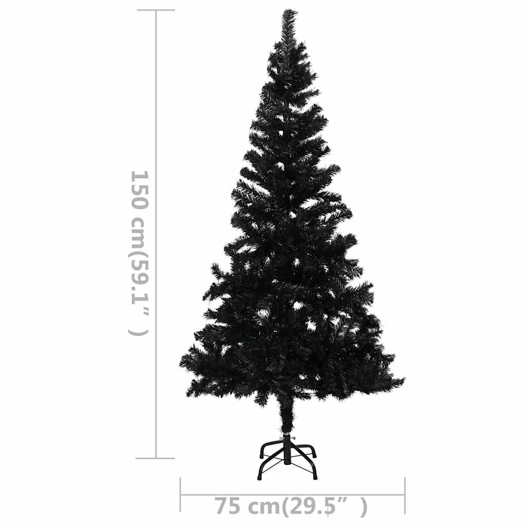Umjetno osvijetljeno božićno drvce s kuglicama crno 150 cm PVC