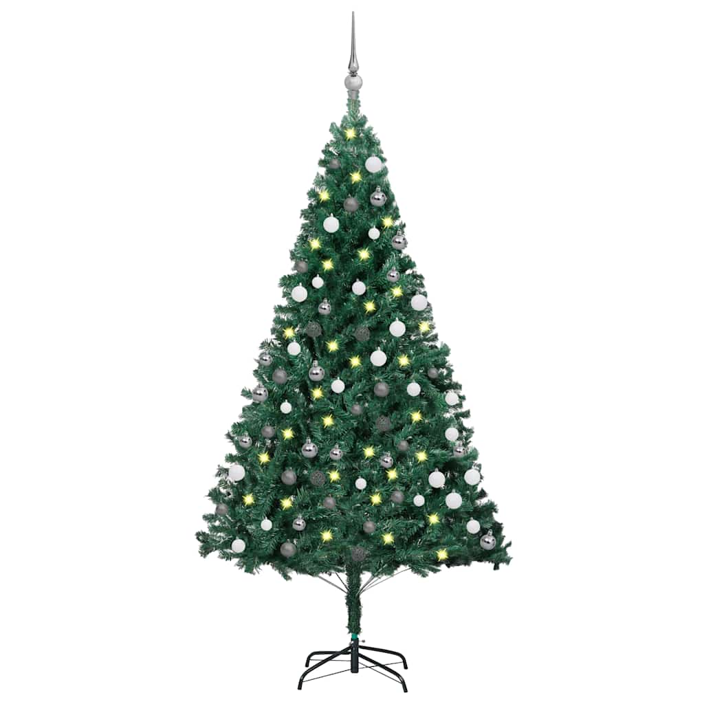 Umjetno osvijetljeno božićno drvce s kuglicama zeleno 150cm PVC