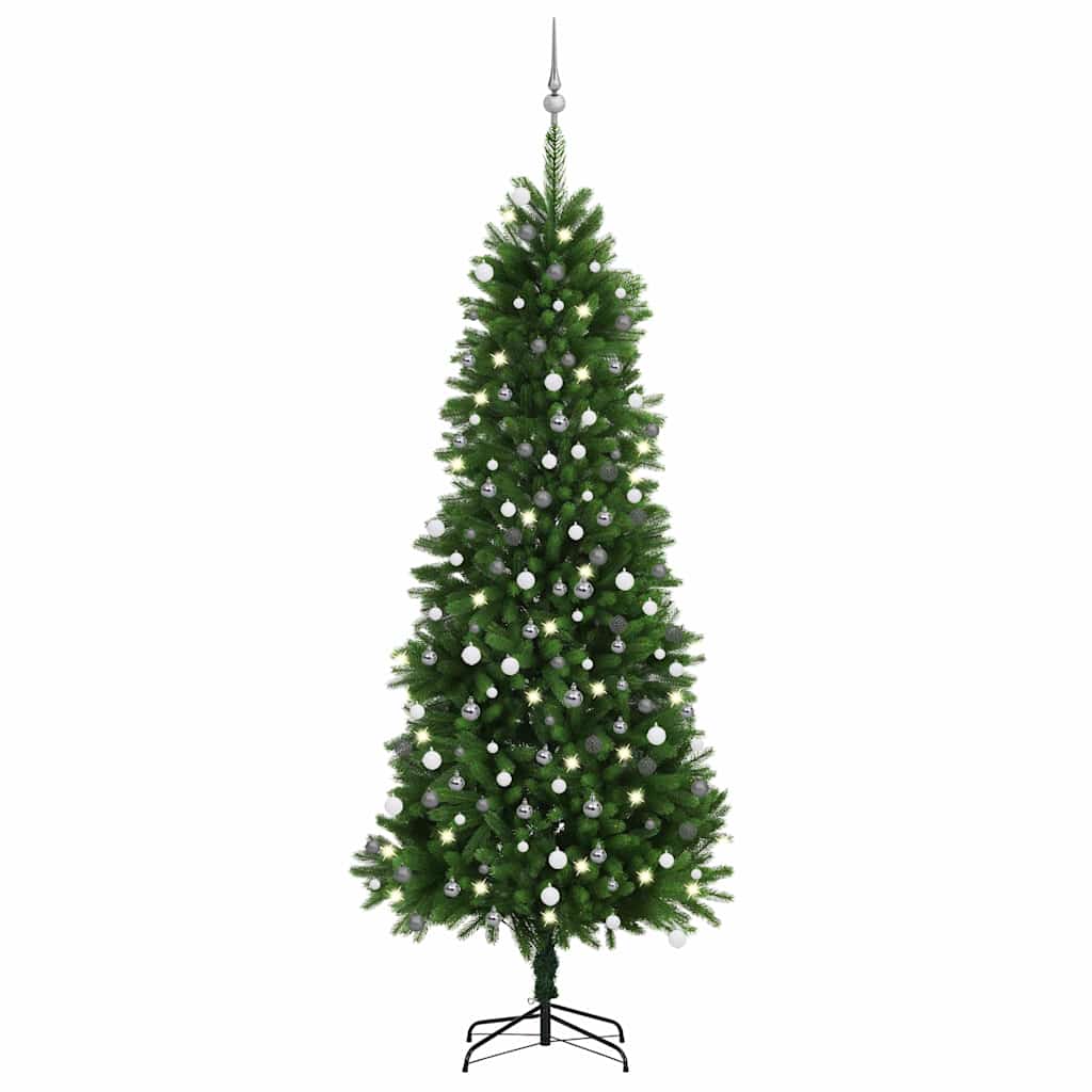 Umjetno osvijetljeno božićno drvce s kuglicama 240 cm zeleno