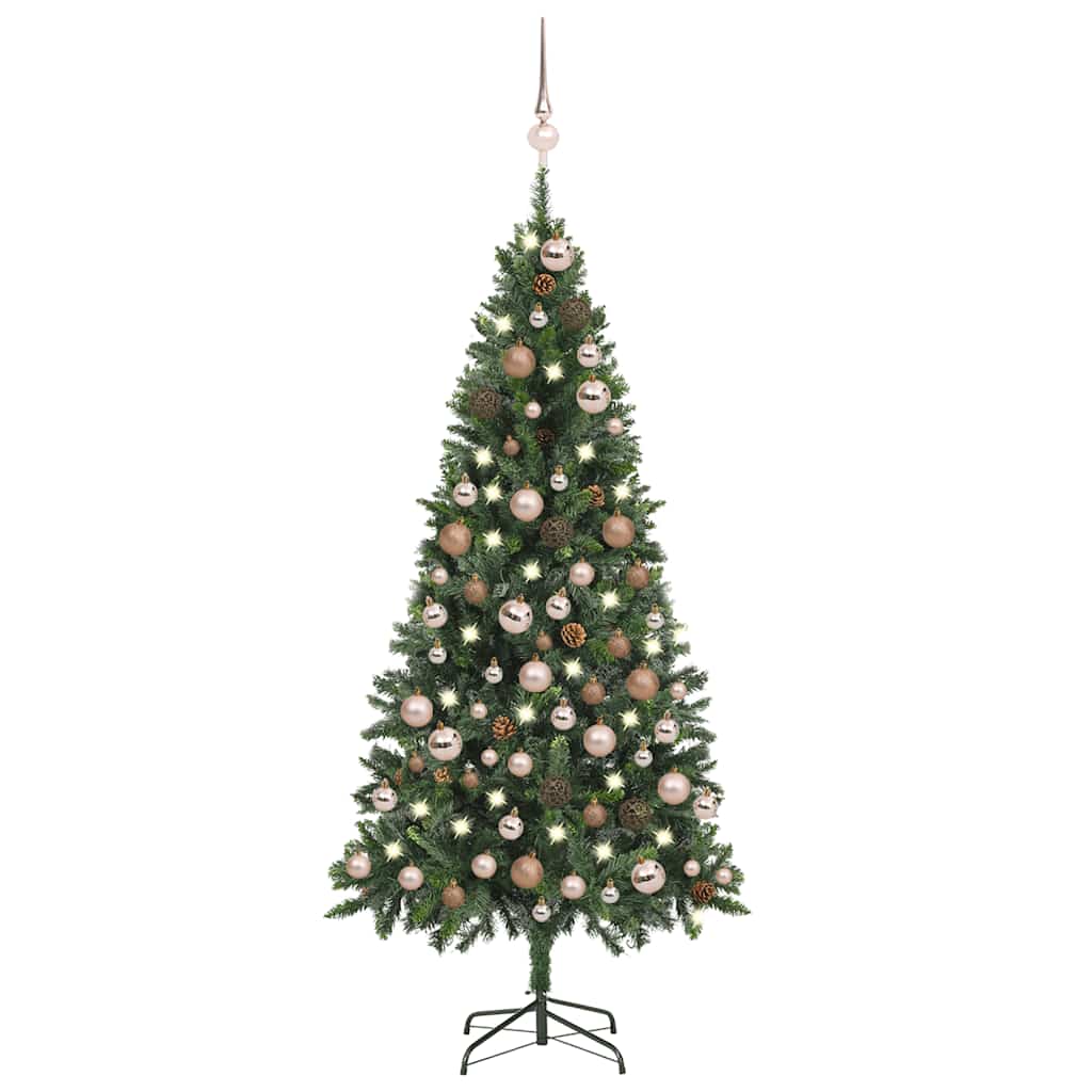 Umjetno osvijetljeno božićno drvce s kuglicama i šiškama 180 cm
