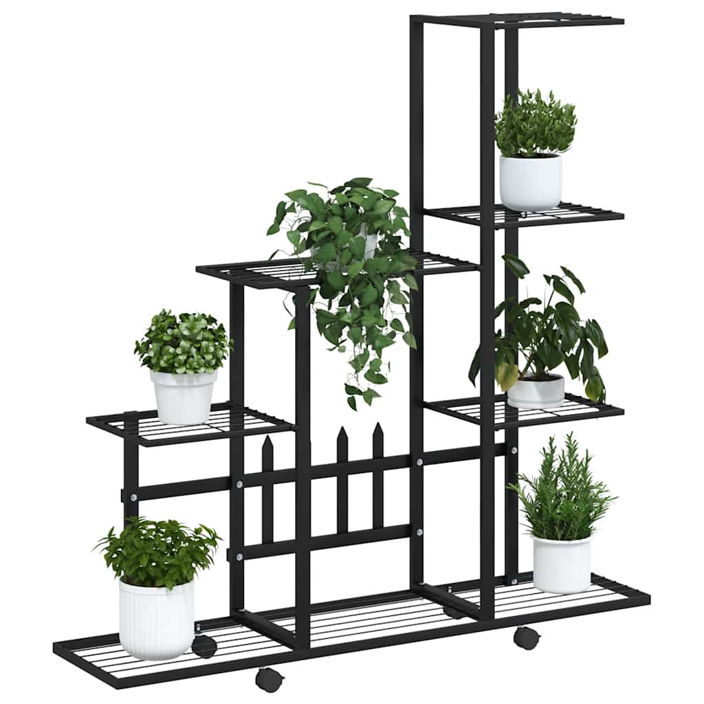 Stalak za cvijeće s kotačima 94,5 x 25 x 92,5 cm crni metalni
