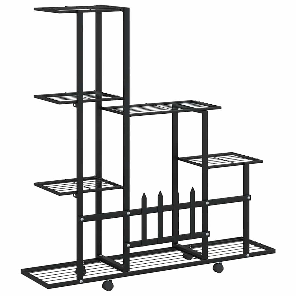 Stalak za cvijeće s kotačima 94,5 x 25 x 92,5 cm crni metalni