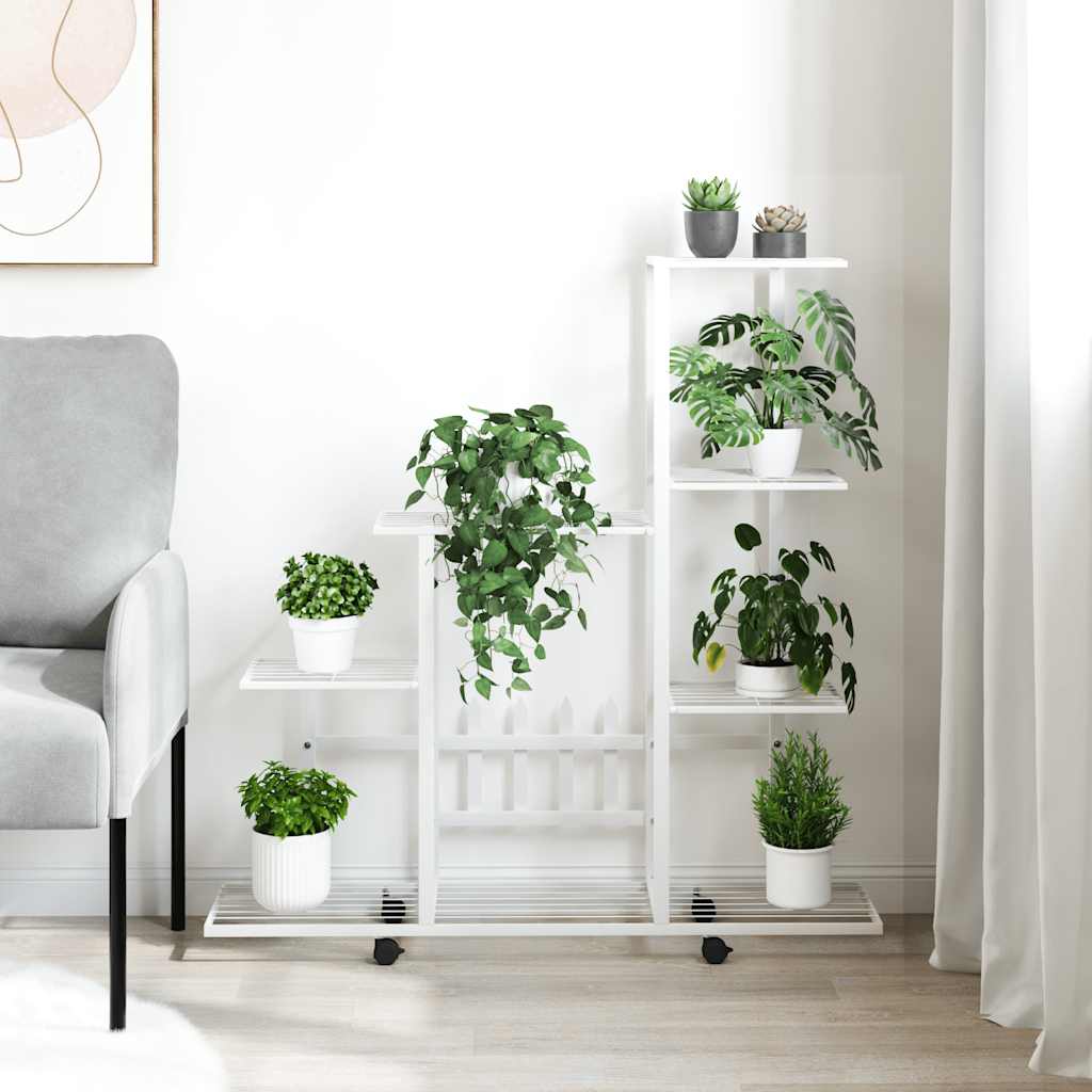 Stalak za cvijeće s kotačima 94,5 x 25 x 92,5 cm bijeli metalni