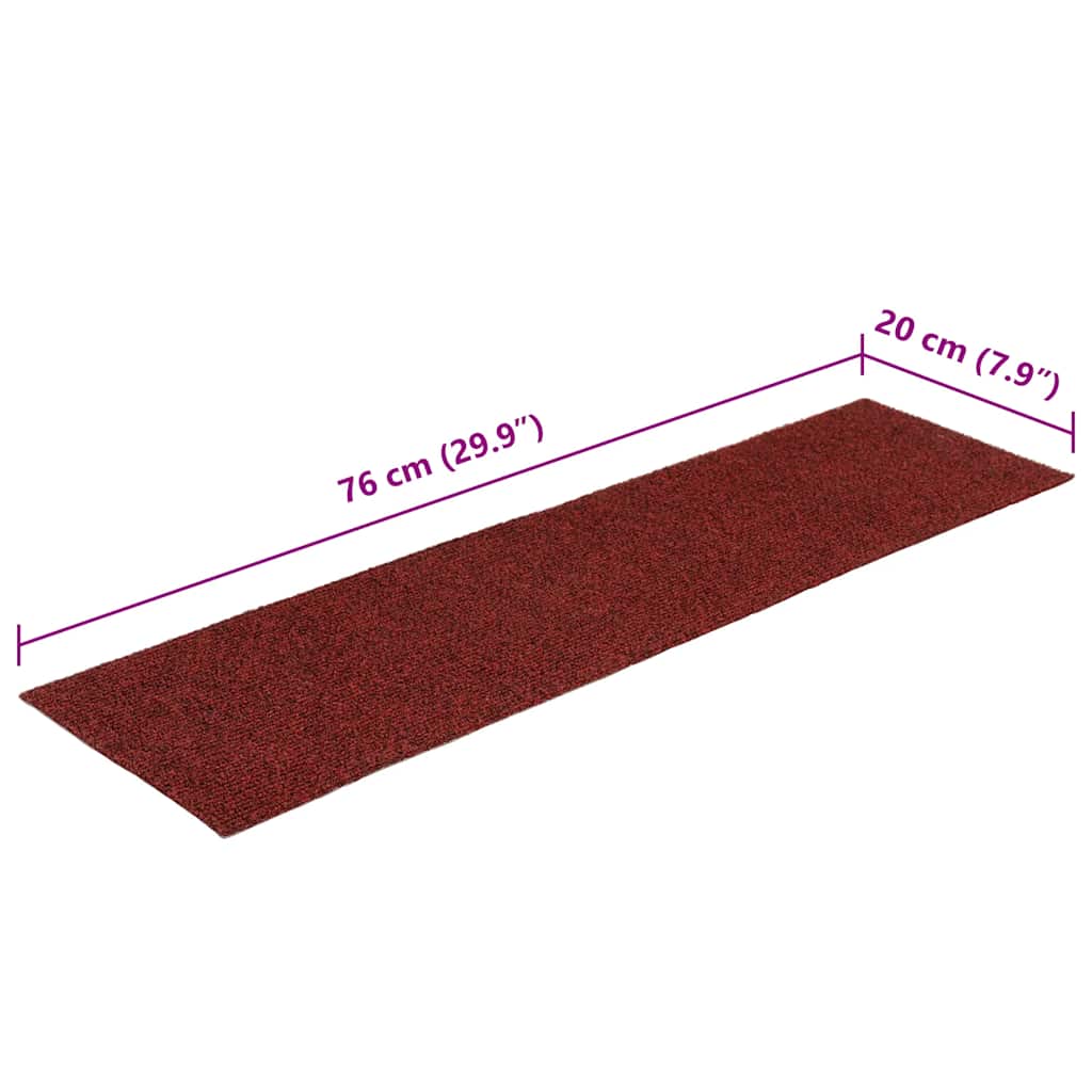 Prostirke za stepenice samoljepljive 15 kom 76x20 cm bordo crvene pravokutne