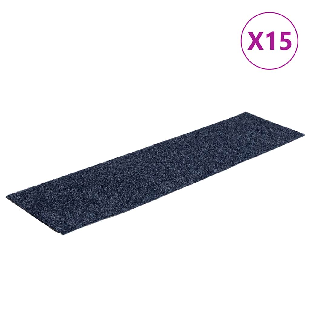 Prostirke za stepenice samoljepljive 15 kom 76x20 cm sivo plave pravokutne