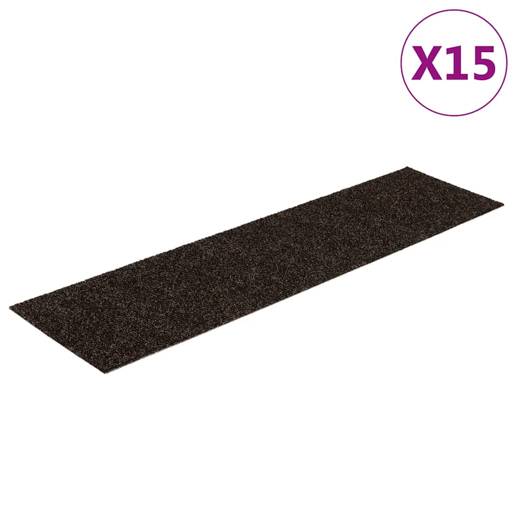 Prostirke za stepenice samoljepljive 15 kom 76x20 cm tamnosmeđe pravokutne
