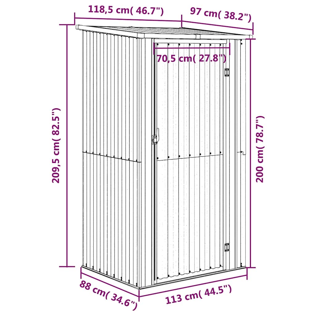 Vrtno spremište sivo 118,5 x 97 x 209,5 cm pocinčani čelik