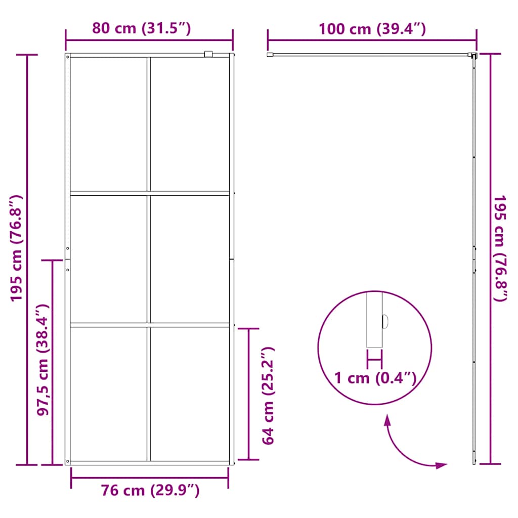 Pregrada za tuširanje s prozirnim staklom ESG 80 x 195 cm crna