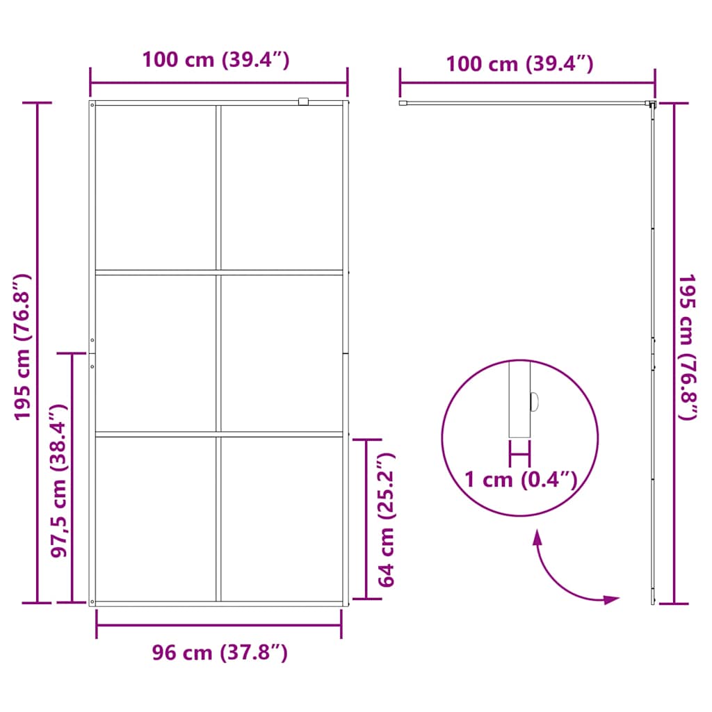 Pregrada za tuširanje s prozirnim staklom ESG 100 x 195 cm crna