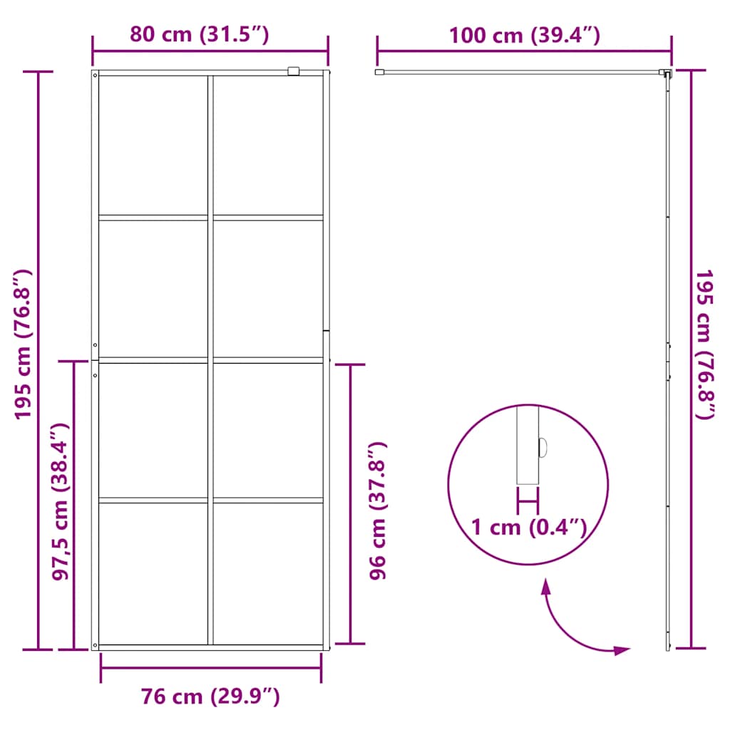 Pregrada za tuširanje s prozirnim staklom ESG 80 x 195 cm crna