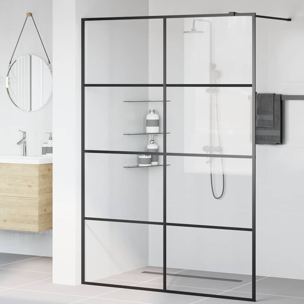 Pregrada za tuširanje s prozirnim staklom ESG 140 x 195 cm crna