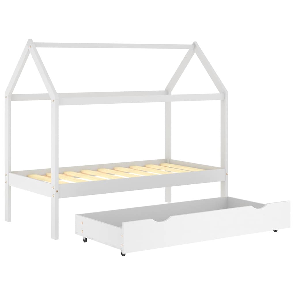 Okvir za dječji krevet s ladicom od borovine bijeli 80 x 160 cm