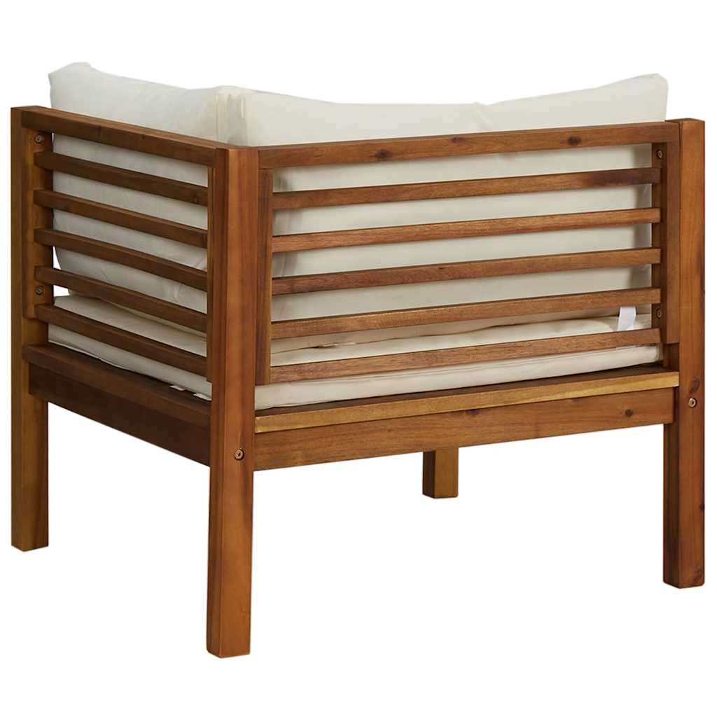 Modularna kutna sofa s krem bijelim jastucima bagremovo drvo