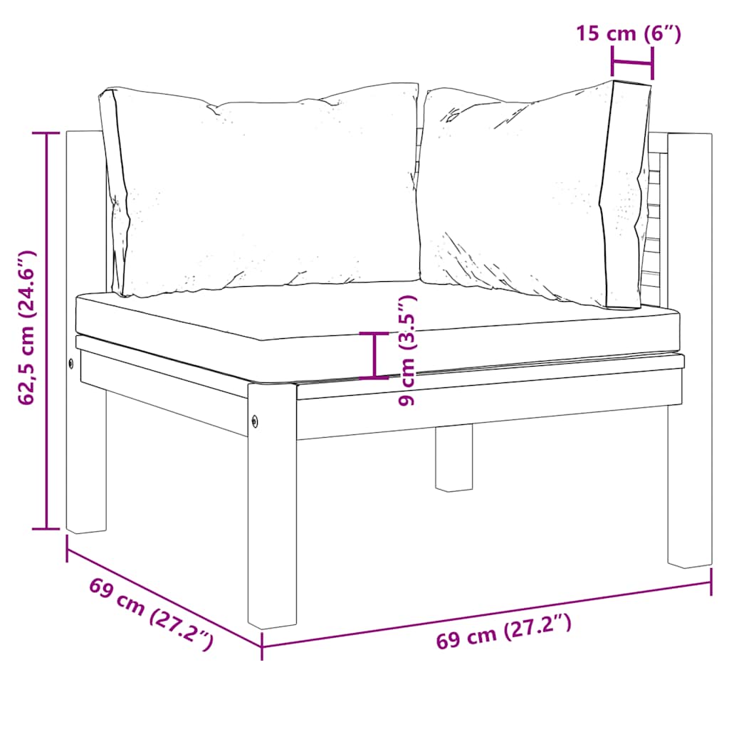 Modularna kutna sofa s krem bijelim jastucima bagremovo drvo