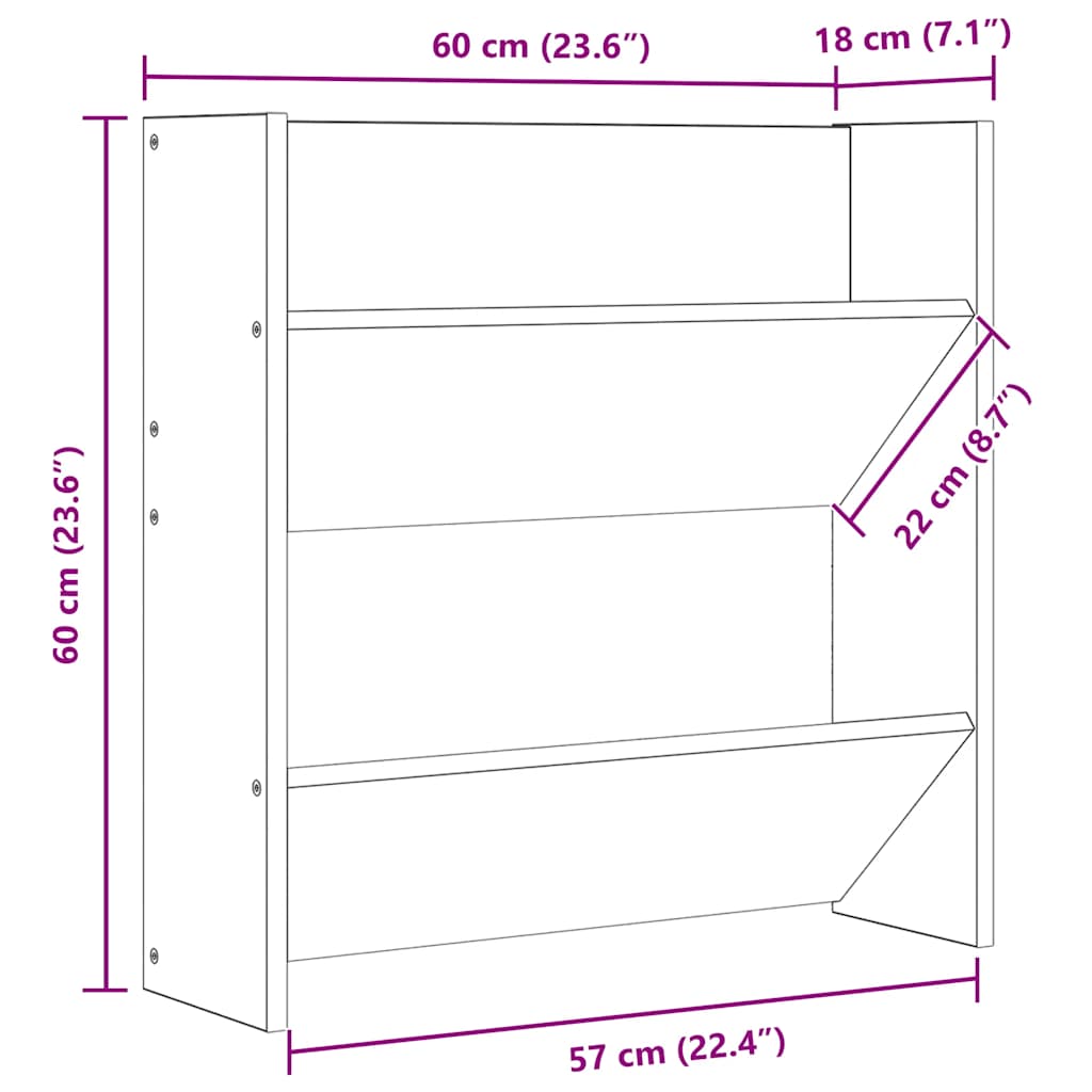 Zidni ormarići za cipele 2 kom boja hrasta 60x18x60 cm drveni