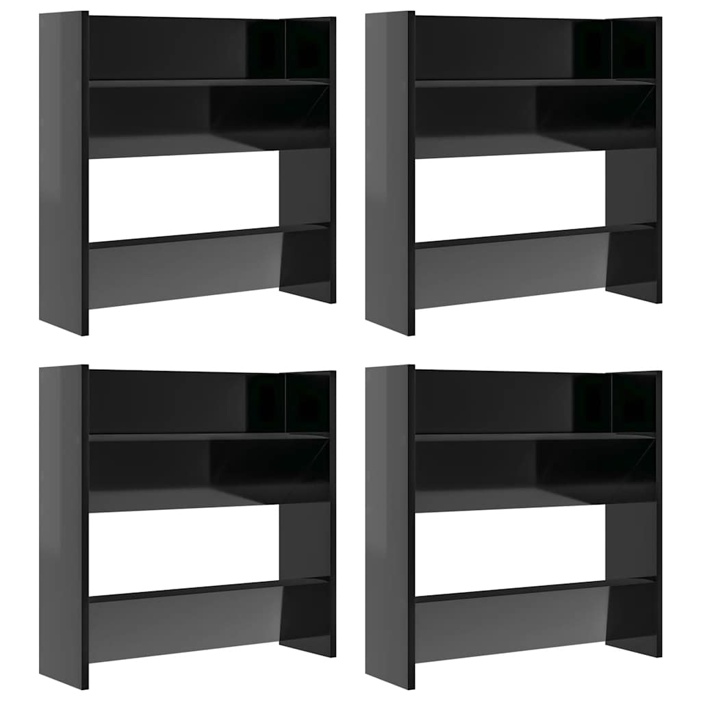 Zidni ormarići za cipele 4 kom sjajni crni 60x18x60 cm drveni