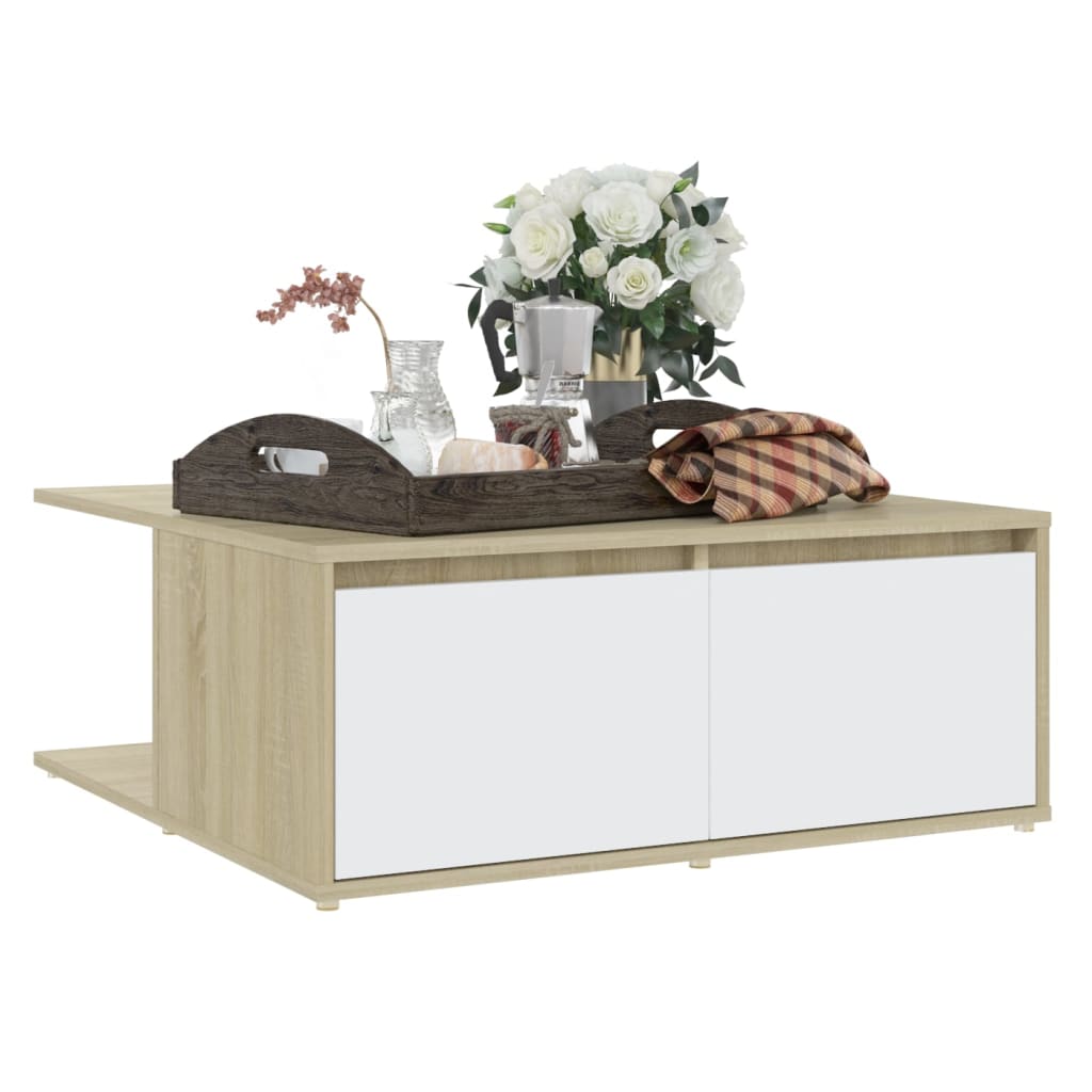 Stolić za kavu bijeli i hrast 80 x 80 x 31 cm konstruirano drvo