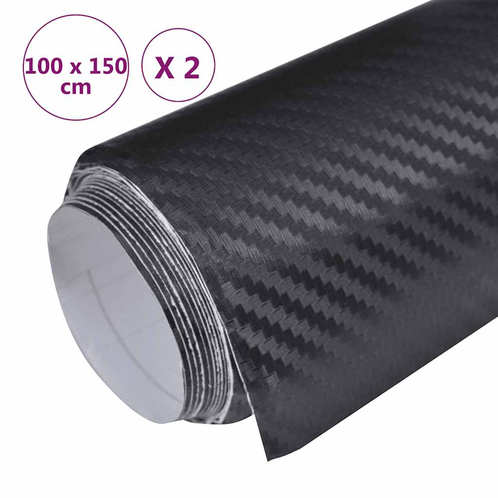 Folije za automobil 2 kom 3D crne 100 x 150 cm