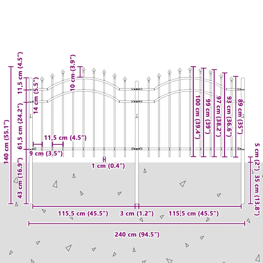 Vrtna ograda Woerden s vrhom koplja crna 240x100 cm čelična