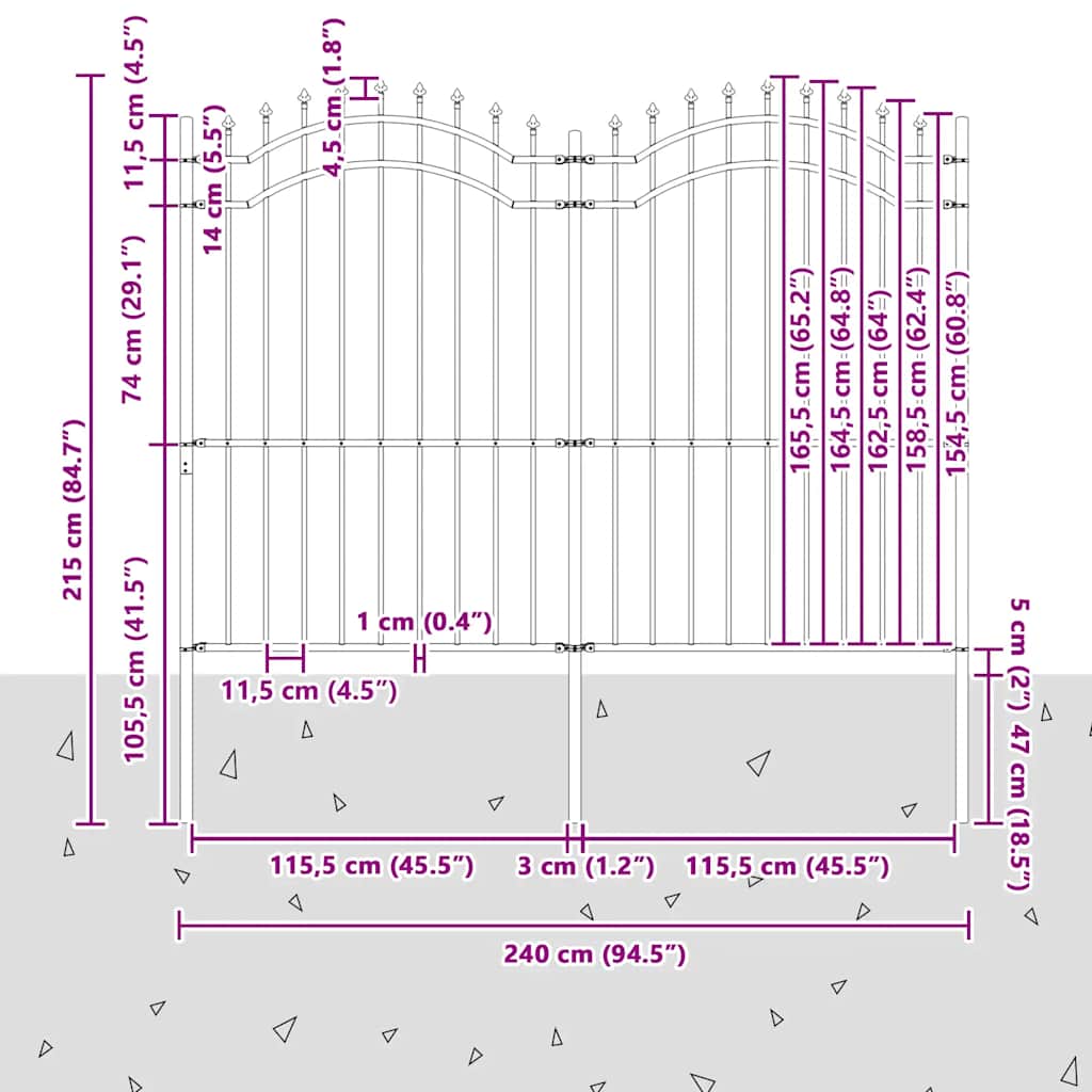 Vrtna ograda Woerden s vrhom koplja crna 240x175 cm čelična