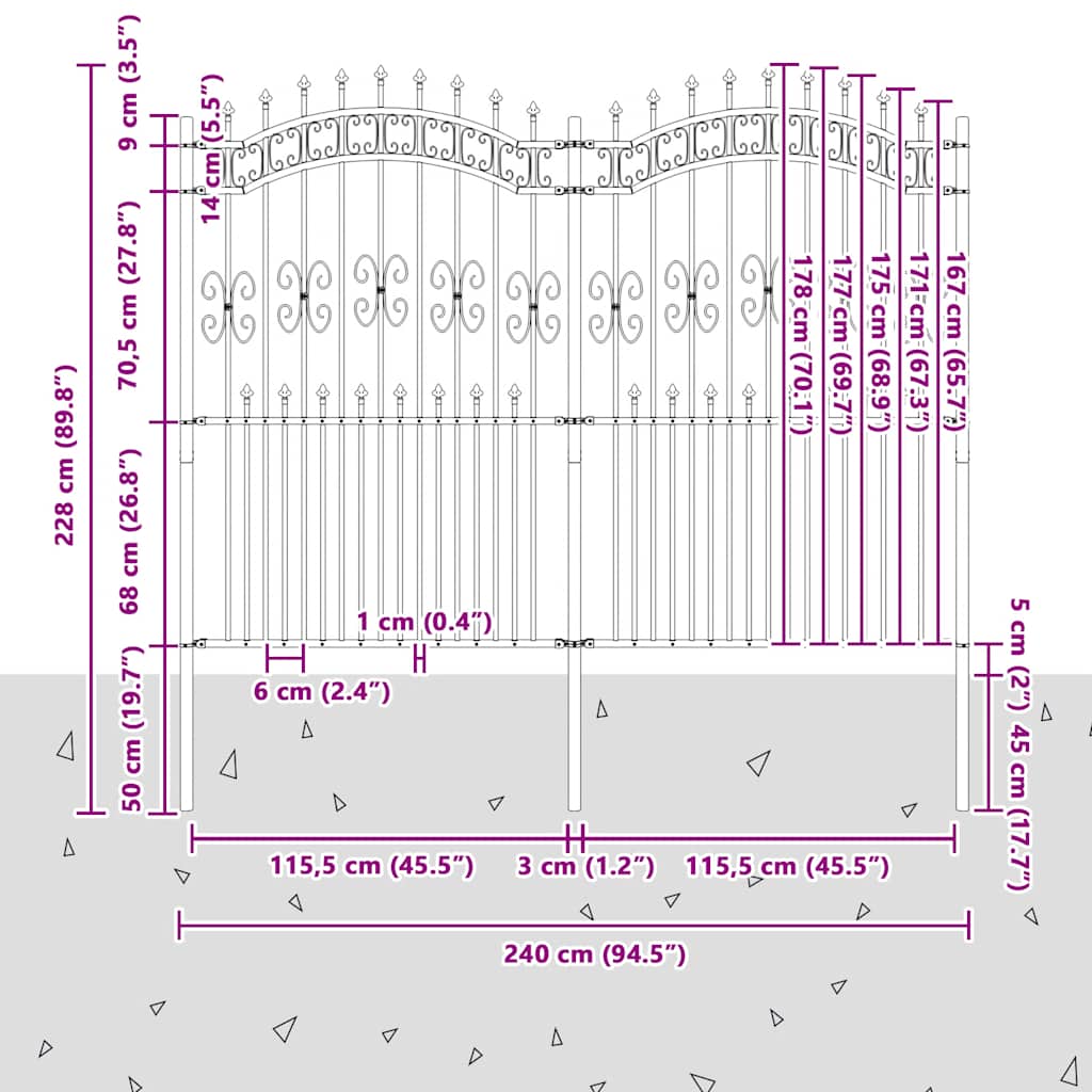 Vrtna ograda KAMPEN s vrhom koplja crna 240x175 cm čelična