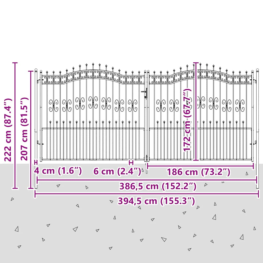 Vrata za ogradu KAMPEN s kopljem na vrhu crna 394,5 x 172 cm čelična