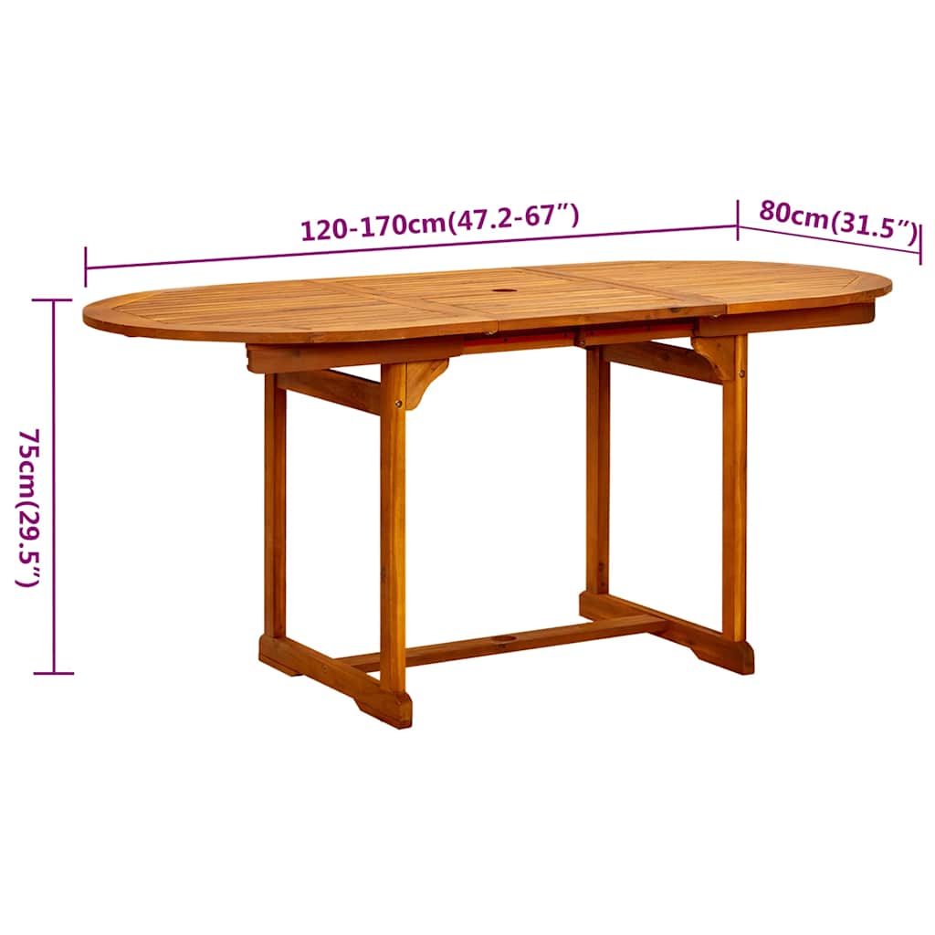 7-dijelni vrtni blagovaonski set od masivnog bagremovog drva 120-170 cm