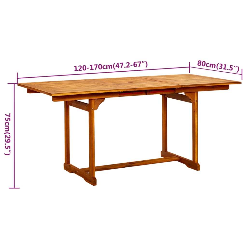 7-dijelni vrtni blagovaonski set od masivnog bagremovog drva 120-170 cm