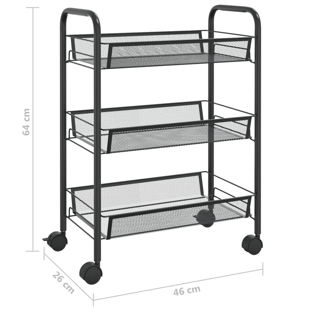 Kuhinjska kolica s 3 razine crna 46 x 26 x 64 cm željezna
