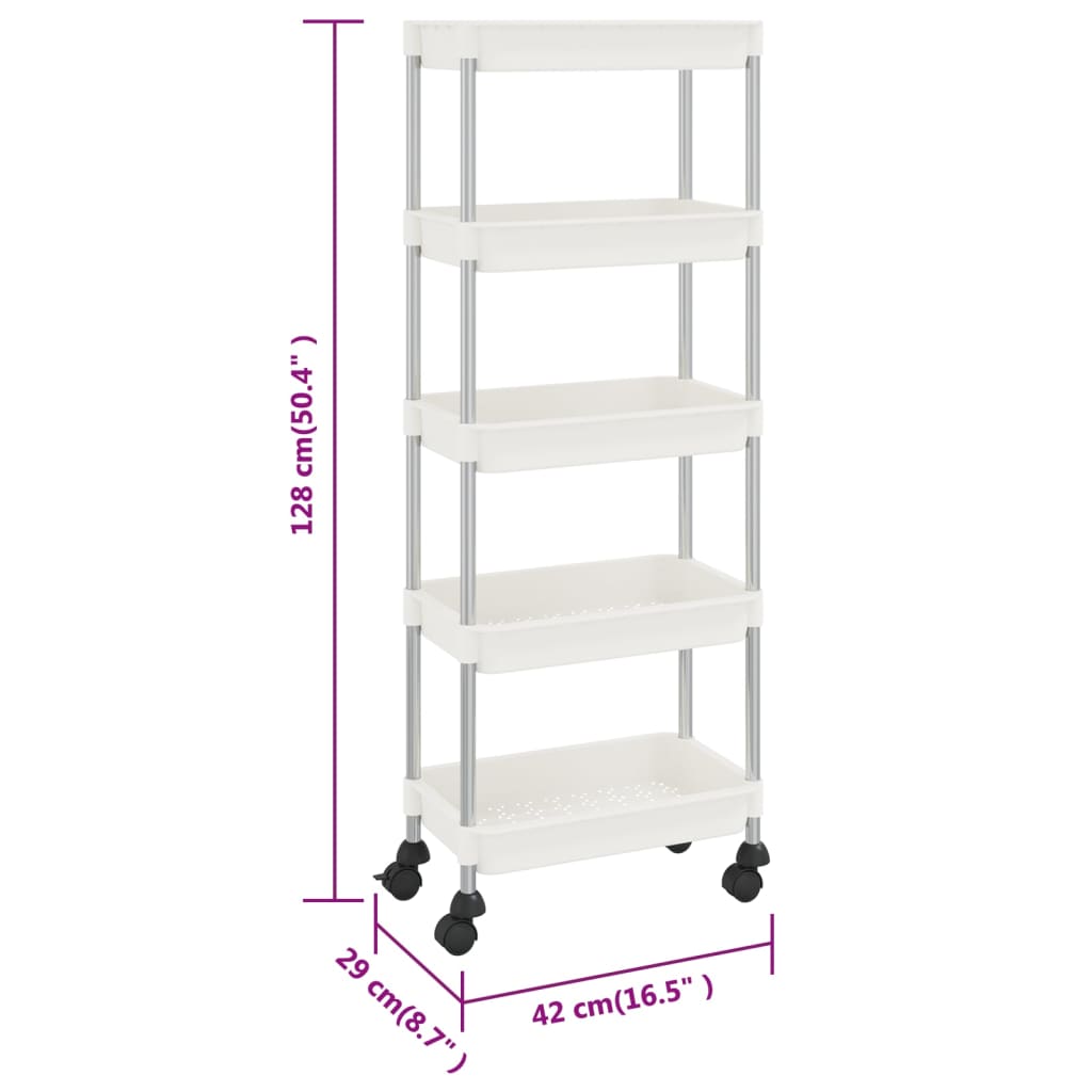 Kuhinjska kolica s 5 razina bijela 42x29x128 cm željezo i ABS